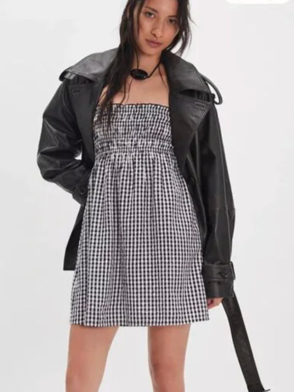 NWOT - Free People FP One Sunni Convertible Skirt / Dress - Black Gingham - Sz L